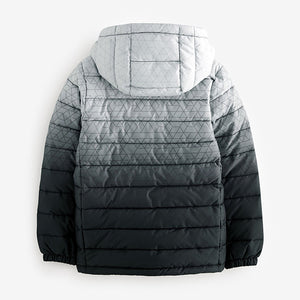 Grey/Black Quilted Midweight Hooded Jacket (3-12yrs)