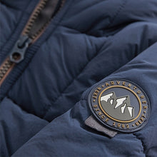 Load image into Gallery viewer, Navy Borg Fleece Lined Shower Resistant Hooded Padded Coat (3mths-6yrs)

