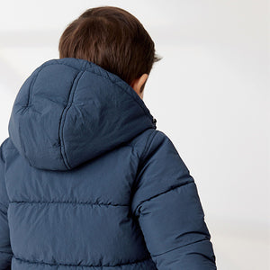 Navy Borg Fleece Lined Shower Resistant Hooded Padded Coat (3mths-6yrs)