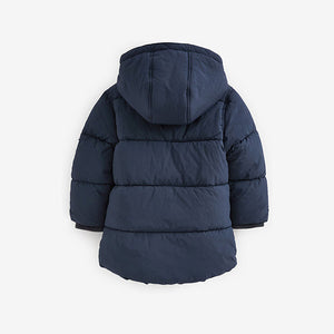 Navy Borg Fleece Lined Shower Resistant Hooded Padded Coat (3mths-6yrs)