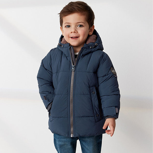 Navy Borg Fleece Lined Shower Resistant Hooded Padded Coat (3mths-6yrs)