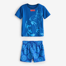 Load image into Gallery viewer, Red/Blue/Green Marvel 100% Cotton Short Pyjamas 3 Pack
