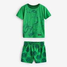 Load image into Gallery viewer, Red/Blue/Green Marvel 100% Cotton Short Pyjamas 3 Pack
