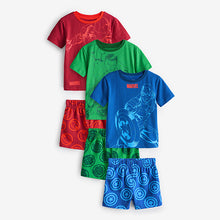 Load image into Gallery viewer, Red/Blue/Green Marvel 100% Cotton Short Pyjamas 3 Pack
