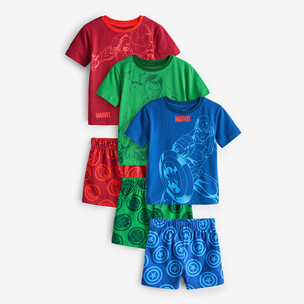 Red/Blue/Green Marvel 100% Cotton Short Pyjamas 3 Pack