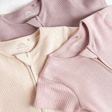Load image into Gallery viewer, Pale Pink 3 Pack Two Way Zip Baby Romper (0mths-18mth)

