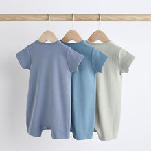 Load image into Gallery viewer, Blue Baby Two Way Zip 100% Cotton Rompers 3 Pack (0-18mth)
