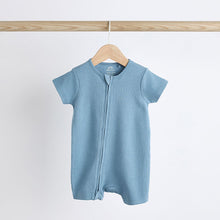 Load image into Gallery viewer, Blue Baby Two Way Zip 100% Cotton Rompers 3 Pack (0-18mth)
