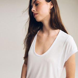 White Premium Modal Rich Short Sleeve Scoop Neck T-Shirt