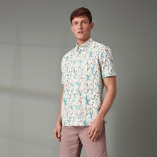 Load image into Gallery viewer, White Linen Blend Floral Short Sleeve Shirt
