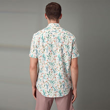 Load image into Gallery viewer, White Linen Blend Floral Short Sleeve Shirt
