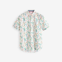 Load image into Gallery viewer, White Linen Blend Floral Short Sleeve Shirt
