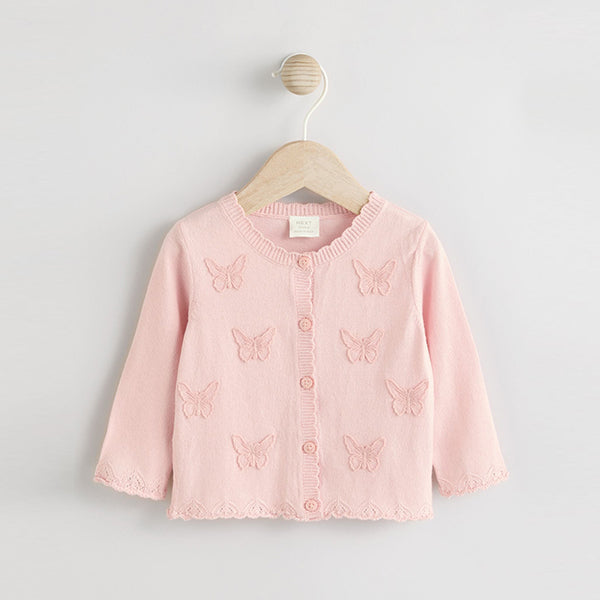 Butterfly Embroidered Pink Knitted Baby Cardigan