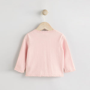 Butterfly Embroidered Pink Knitted Baby Cardigan