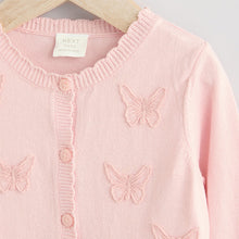 Load image into Gallery viewer, Butterfly Embroidered Pink Knitted Baby Cardigan
