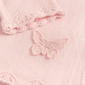 Butterfly Embroidered Pink Knitted Baby Cardigan