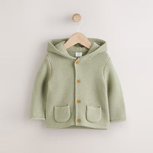 Load image into Gallery viewer, Sage Green Knitted Baby Cardigan (0-18mths)
