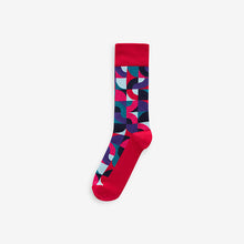 Load image into Gallery viewer, Bright Red/Green Geo Pattern Socks 5 Pack
