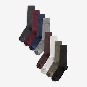Core Grey/Green/Red 8 Pack Embroidered Lasting Fresh Socks