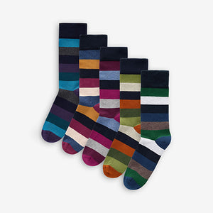 Striped 5 Pack Cushioned Sole Comfort Socks