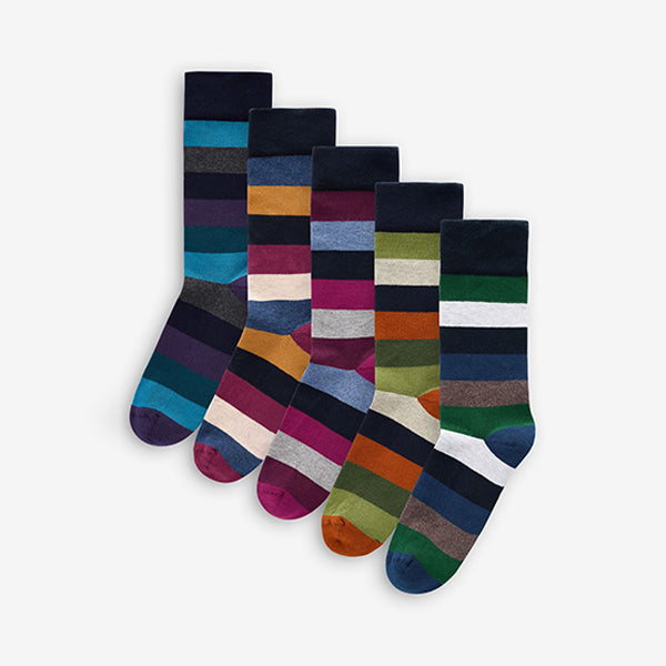 Striped 5 Pack Cushioned Sole Comfort Socks