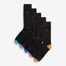 Load image into Gallery viewer, Black Bright Heel 5 Pack Cushioned Sole Comfort Socks
