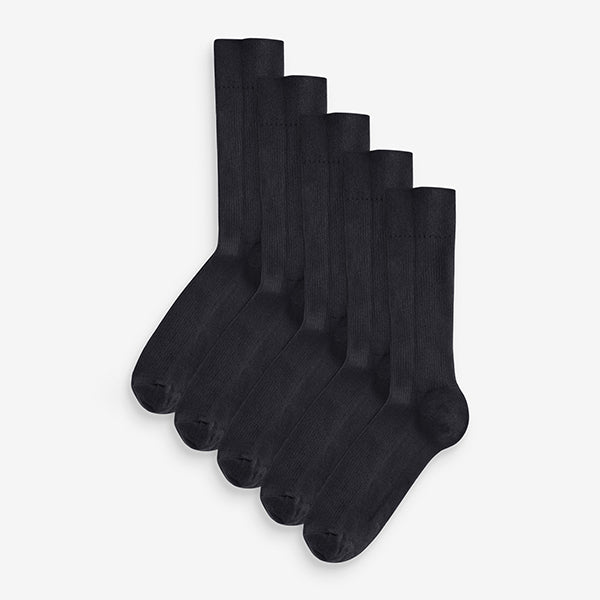 Black Ribbed Socks 5 Pack