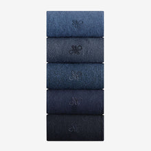 Load image into Gallery viewer, Navy Blue Marl 5 Pack Embroidered Lasting Fresh Socks
