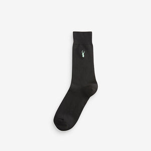 Black 8 Pack Multi Stag Lasting Fresh Embroidered Socks