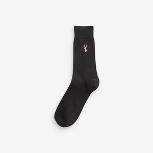 Black 8 Pack Multi Stag Lasting Fresh Embroidered Socks