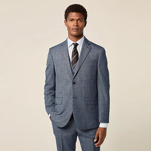 Blue Regular Fit Trimmed Textured Suit Jacket