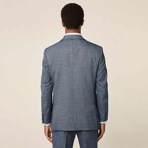 Blue Regular Fit Trimmed Textured Suit Jacket