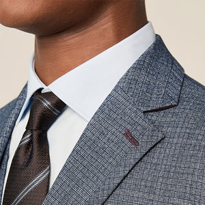 Blue Regular Fit Trimmed Textured Suit Jacket