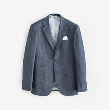 Load image into Gallery viewer, Blue Regular Fit Trimmed Textured Suit Jacket
