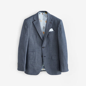 Blue Regular Fit Trimmed Textured Suit Jacket