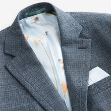 Load image into Gallery viewer, Blue Regular Fit Trimmed Textured Suit Jacket
