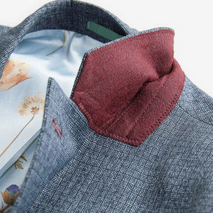 Blue Regular Fit Trimmed Textured Suit Jacket