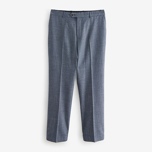 Blue Regular Fit Trimmed Textured Suit Trousers