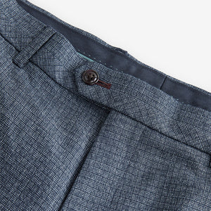 Blue Regular Fit Trimmed Textured Suit Trousers