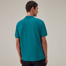 Load image into Gallery viewer, Blue Teal Regular Fit Short Sleeve Pique Polo Shirt
