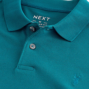 Blue Teal Regular Fit Short Sleeve Pique Polo Shirt