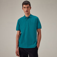 Load image into Gallery viewer, Blue Teal Regular Fit Short Sleeve Pique Polo Shirt
