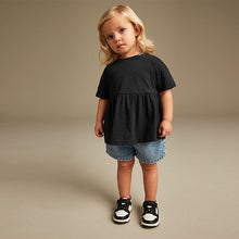 Load image into Gallery viewer, Black 100% Cotton Short Sleeve Empire T-Shirt (3mths-6yrs)
