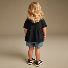 Load image into Gallery viewer, Black 100% Cotton Short Sleeve Empire T-Shirt (3mths-6yrs)
