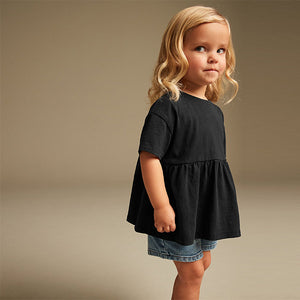 Black 100% Cotton Short Sleeve Empire T-Shirt (3mths-6yrs)