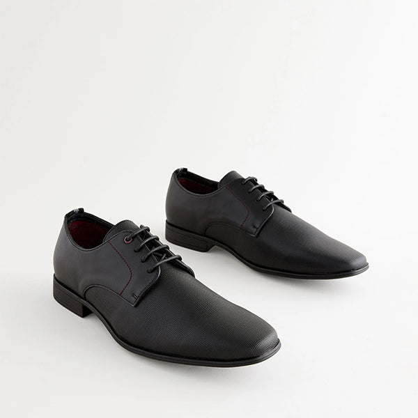 Black Slim Square Embossed Derby Shoes