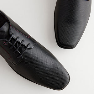 Black Slim Square Embossed Derby Shoes