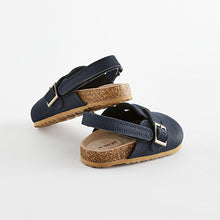 Load image into Gallery viewer, Navy Leather Slip-On Clog Mules
