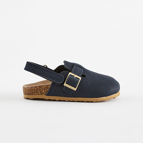 Navy Leather Slip-On Clog Mules