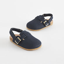 Load image into Gallery viewer, Navy Leather Slip-On Clog Mules
